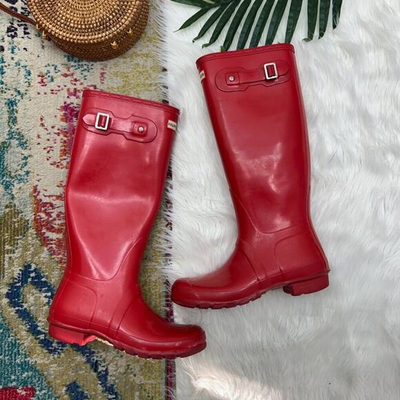 Hunter Shoes - Hunter Red Knee High The Original Tall Gloss Boot 9 Rainboot Waterproof Rubber